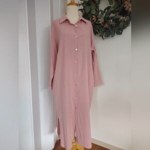 Oversized Long Button Down Maxi Shirt Dress Mother of Pearl Buttons